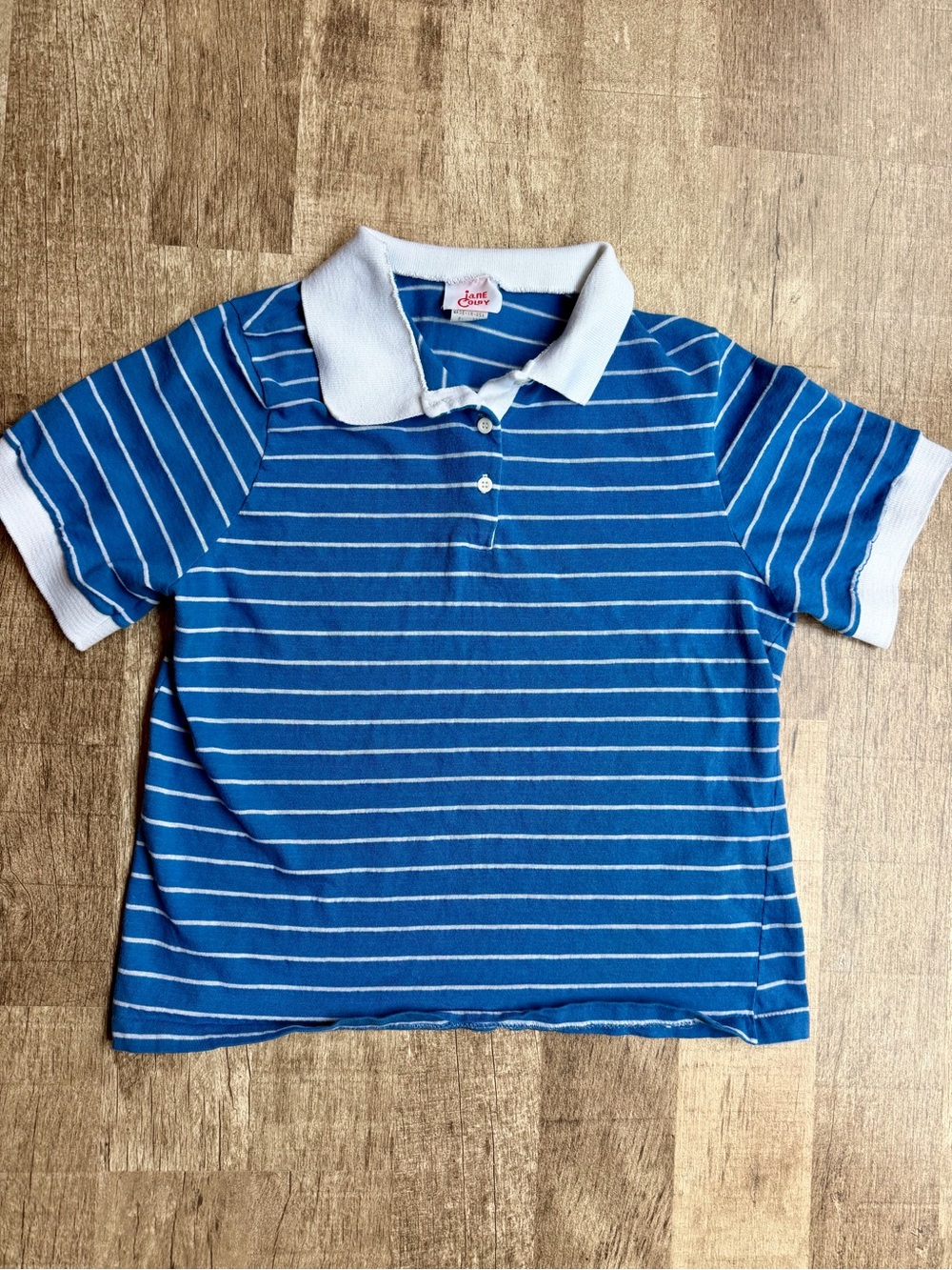 Vintage Jane Colby Blue White Striped Short Sleeve Polo Shirt